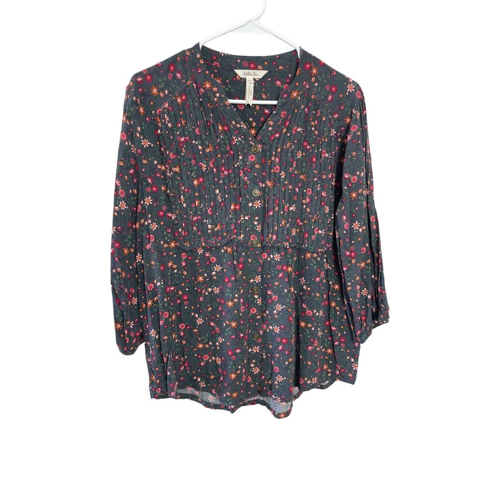 Matilda Jane Floral‎ & Grey Boho Tunic Shirt Size Large Cottagecore Peasant